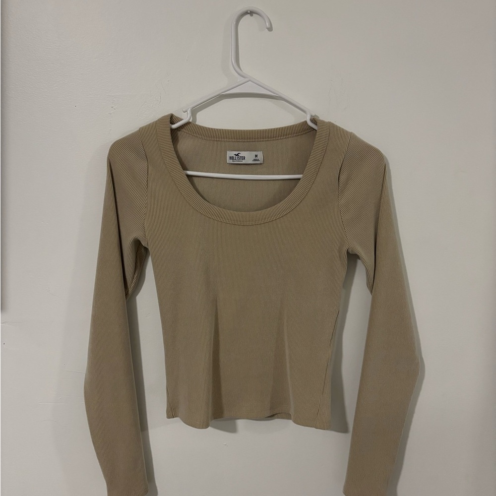 Hollister Tan Long Sleeve Ribbed Tee